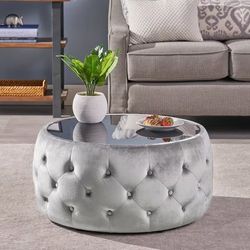 NEW ModernLuxe Smoke Tufted Ottomans – Brand New in Box – 6 Available