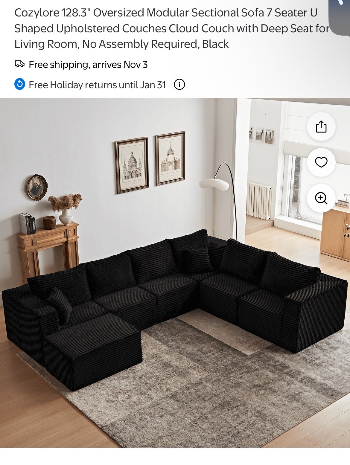 Black Boneless Sectional Couch