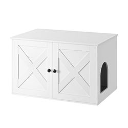 Cat Litter Box Enclosure, Litter Box Furniture Hidden with Removable Divider, Indoor Cat House, End Table, 31.5 x 20.9 x 19.7 Inches, White UPCL002W01