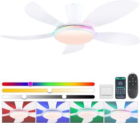 RGB Ceiling Fans with Lights and Remote/APP,48" White - New (1145)