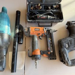 Tools - Rigid Brad Nailer, Makita Sub Compact Sawzall, Makita Vacuum, Dremel Tool