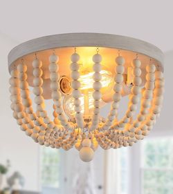 Boho beaded flush mounted light