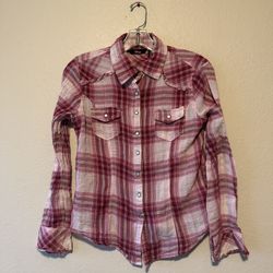 1955 Vintage, Women’s Pink Plaid Western Button Down Shirt, Size XL