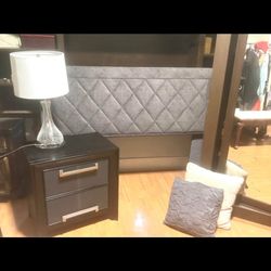 Full Size Velour Headboard And Frame -  / Nightstand
