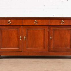 Vintage 1980s Baker Furniture Neoclassical Cherry Wood and Parcel Sideboard / Credenza / Buffet