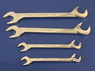 Snap-on Tools 4 pc SAE Flank DriveR Plus Four-Way Angle Head Open-End Wrench Set 3/8 - 7/16 - 11/16-3/4")