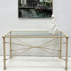 Late 20th Century Brutalist Wrought-Iron Console Table With Beveled Glass