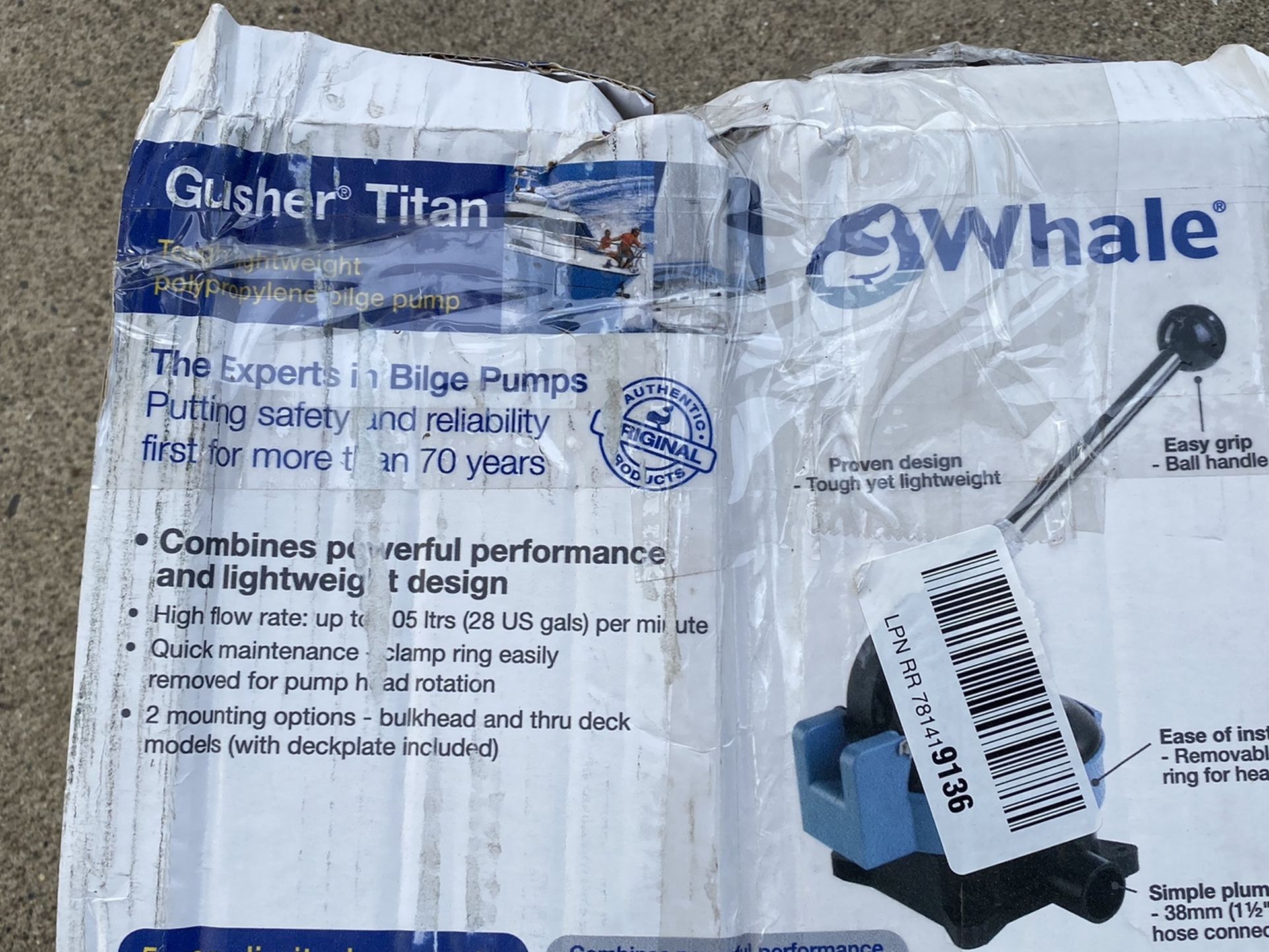 Whale BP4402 Gusher Titan Manual Bilge Pump, On-Deck, up to 28 GPM Flow Rate, 1 Â½-Inch Hose Connections, for Boats over 40 Feet