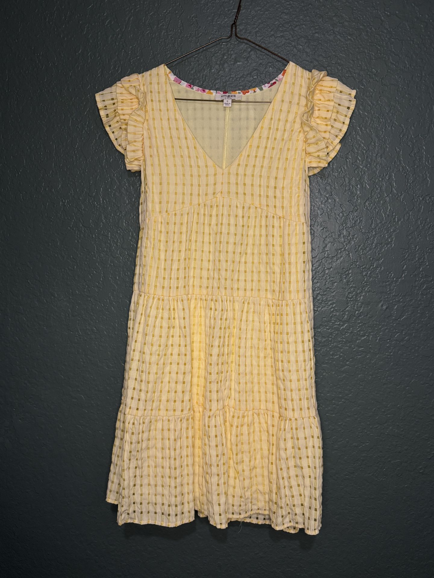 Women’s Yellow Seersucker mini Dress With Ruffle Sleeves