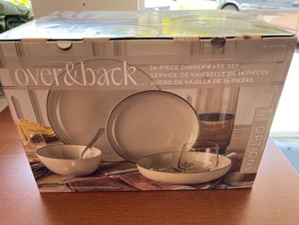 Brand New over&back Options 16-Piece Stoneware Dinnerware Set - Linen