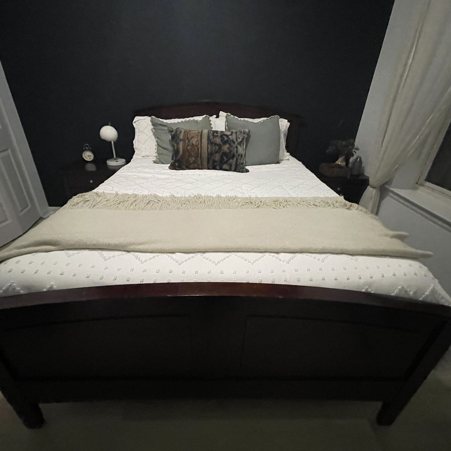 Queen Bed , Mattress , Box Spring And 2 Side Tables ( Open To Selling Individual Pieces) - Good Condition 