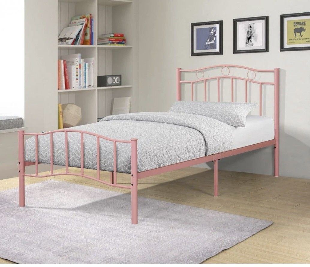 Twin Pink Metal Bedframe