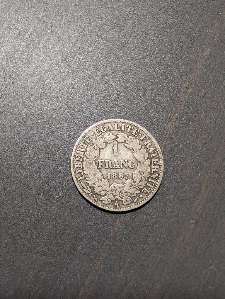1887 French Silver Franc Coin 