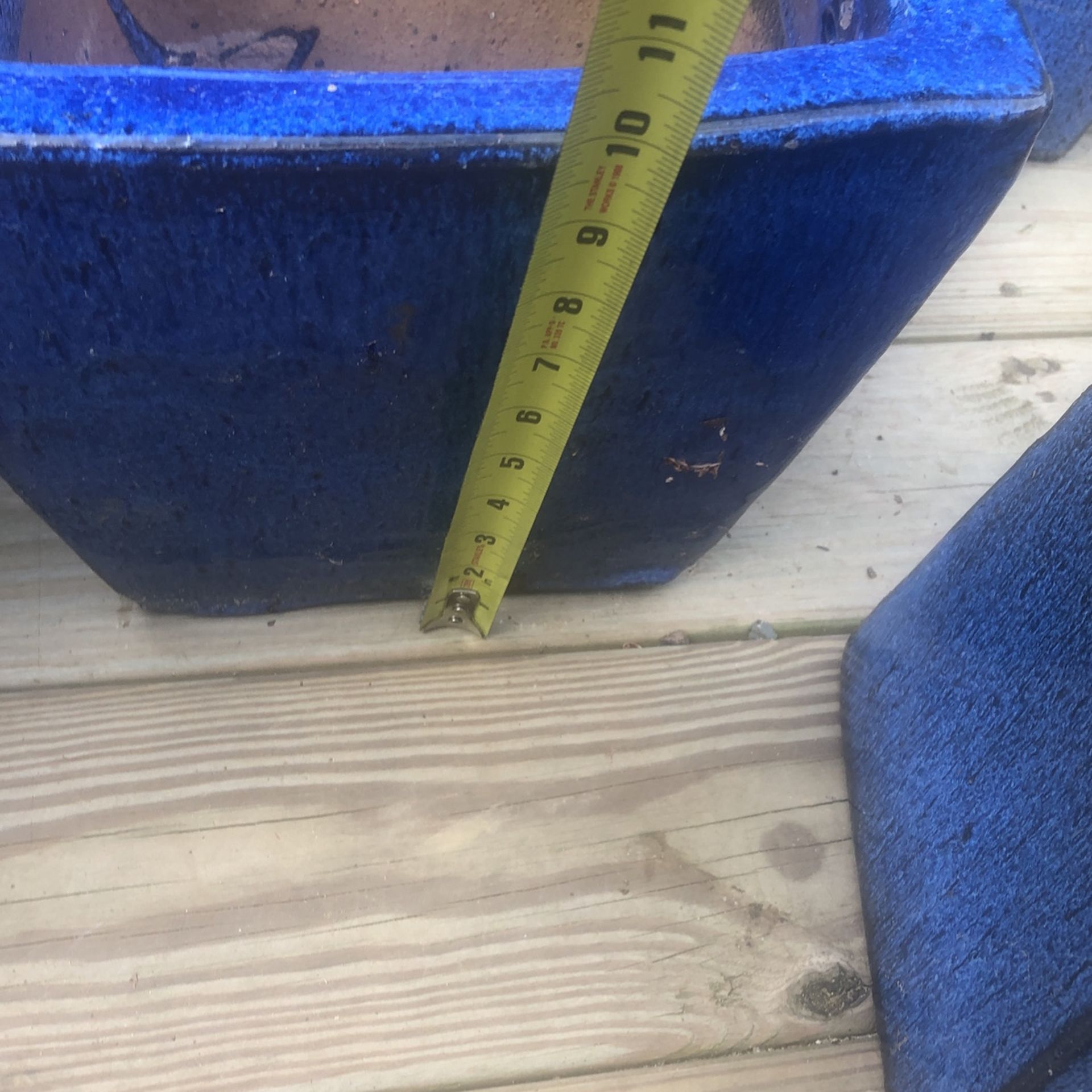Nautical blue speckled high gloss hand sculpted and numbered flower pots/planters set (5) (2) Xtra Large (1)Med (2) Sm