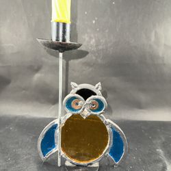 Vintage Stained Glass Owl Candle Holder 
