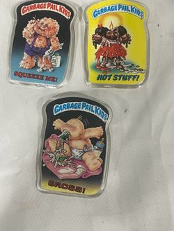 Set up three garbage pail kids pins 1986