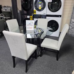 Round Glass Dining Table Set with 4 Chairs 🚚WE DELIVER🚚
