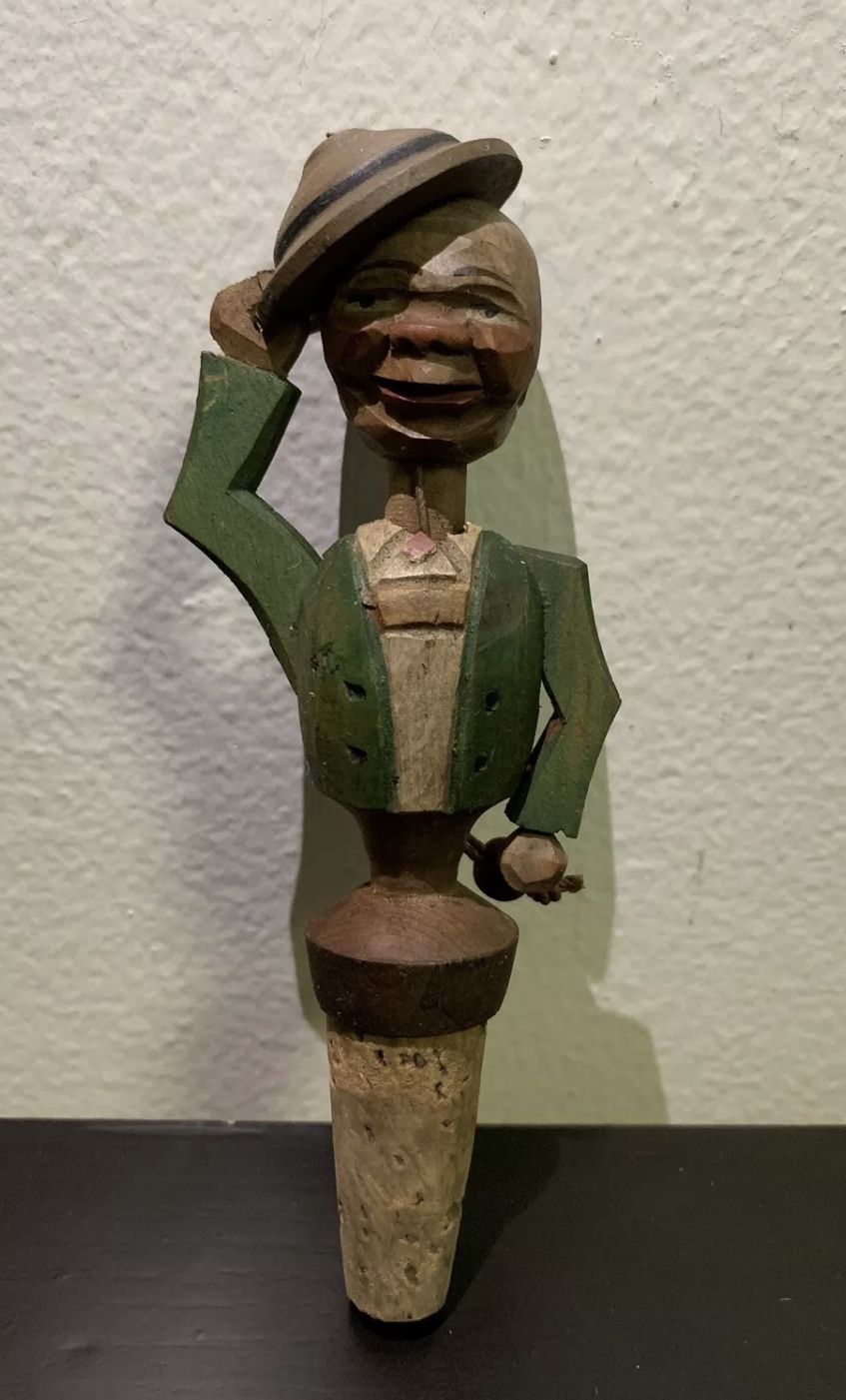 Antique ANRI Mechanical Wine Bottle Cork Stopper Man With Hat, Working