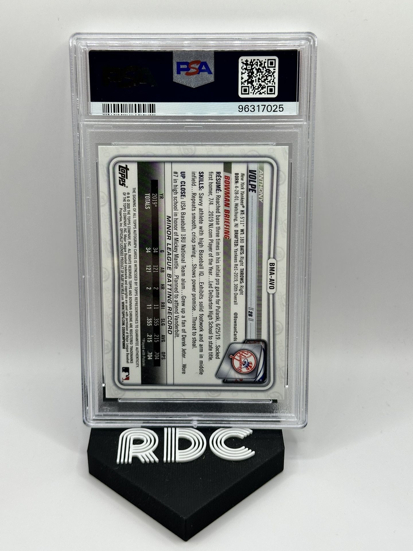 その他 2020 bowman anthony volpe auto psa10 PSA 10 ANTHONY VOLPE AUTO 1st 2020 Bowman Chrome Autograph