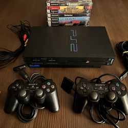 PlayStation 2 PS2 Fat Console SCPH-39001 Bundle 2 Controllers 10 Games Tested