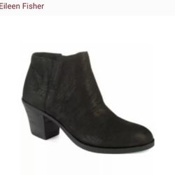 Eileen Fisher Black Leather Ankle Booties Size 7