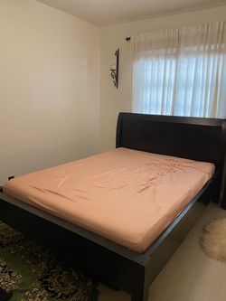 West Elm Black Wooden Queen Bed Frame