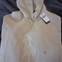 MEN'S SIZE: (XL)       **RALPH LAUREN POLO HOODIE** (LEATHER LOGO)     $$160 O.B.O