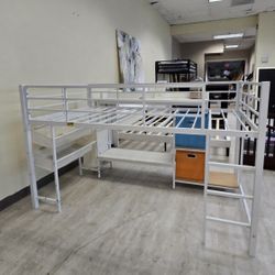 BRAND NEW
DICTAC Twin Low Metal Loft Bed with Reading Corner, Storage &  LED Lights– White