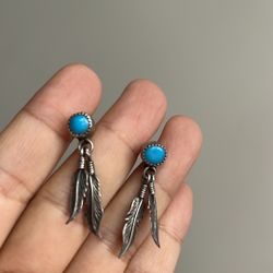 Stunning turquoise feather sterling silver earrings 