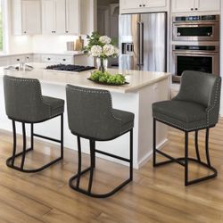 3X Dark Gray 26” Faux Leather Barstools 