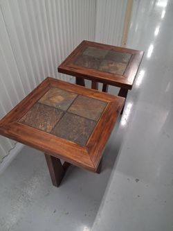 Square Wood End Table with Slate Tile Inlay 2.2 ft