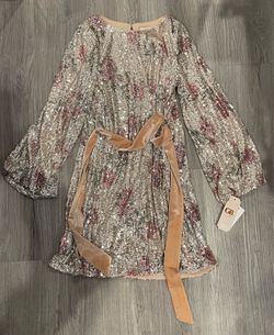 GB Sequin Floral Mini Dress with Velvet Belt