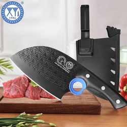 XYJ Authentic Since 1986,Heavy Duty Large Meat Cleaver,Serbian Chef Butcher Knife with Case,Chefs Vegetable Kitchen Knife,Full Tang for Outdoor Campin
