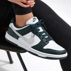 Women’s Nike Dunk Low Shoes - Seaweed/White/Sail/Metallic Silver - Size 7, 9