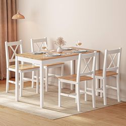 SogesHome 5-Pieces Dining Table Set, Kitchen Table and 4 Chairs for Home, Kitchen Dining Room Table Set for Home, Restaurant, Oak&White