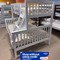 Twin/Full White Bunk bed w. Ortho Mattresses Included 