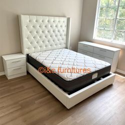4 Piece Full Size Or Queen Size Or King Size Bedroom Set New In The Box 📦 Same Day Delivery.  Bed Frame Mattress 1 Night Stand Dresser