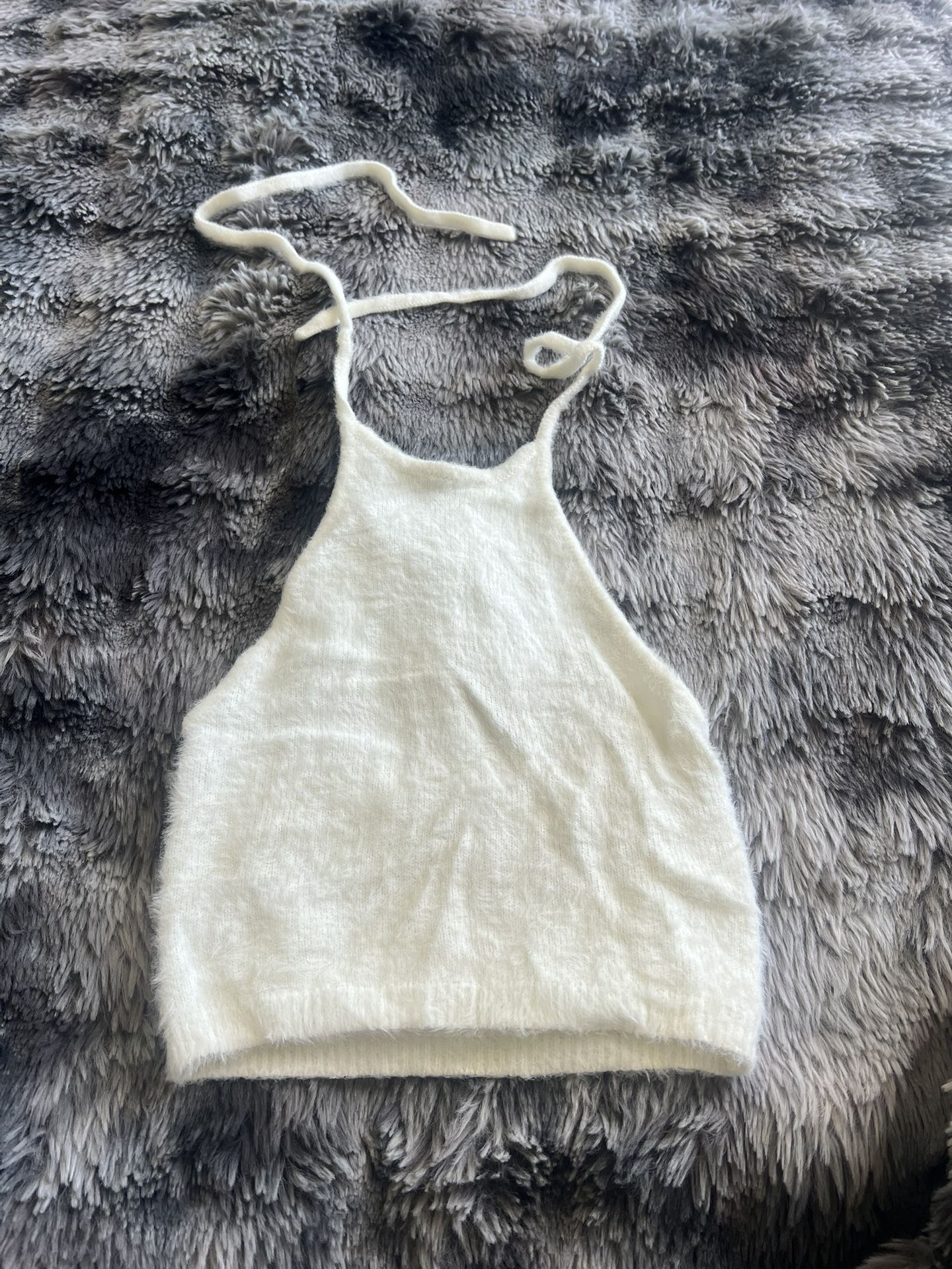 Fuzzy Halter Neck Crop Top