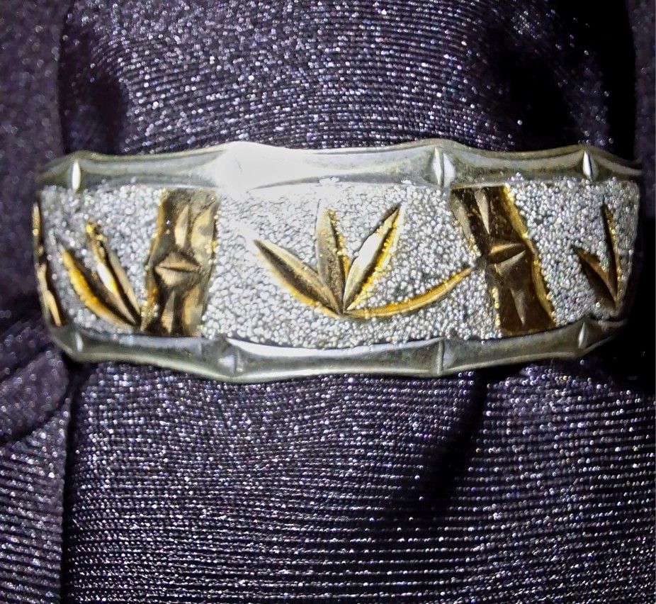 Vintage DF 925 Sterling Silver Hawaiian Design Bamboo Bracelet – Two-Tone  – 7.5” – 34g – 15mm