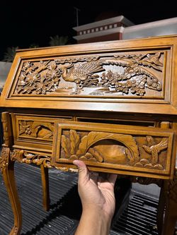 Hand-Carved Wooden Secretary Desk