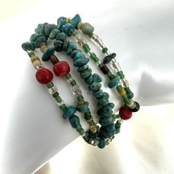 Peyote Bird Sterling Silver Turquoise And Coral Multi Strand Bracelet 
