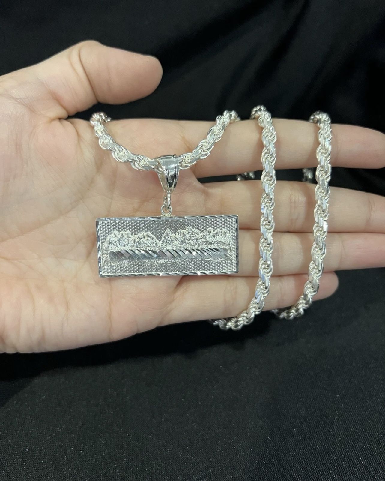 925 Sterling Silver Big Apostles Last Supper Ultima Cena & Rope Chain