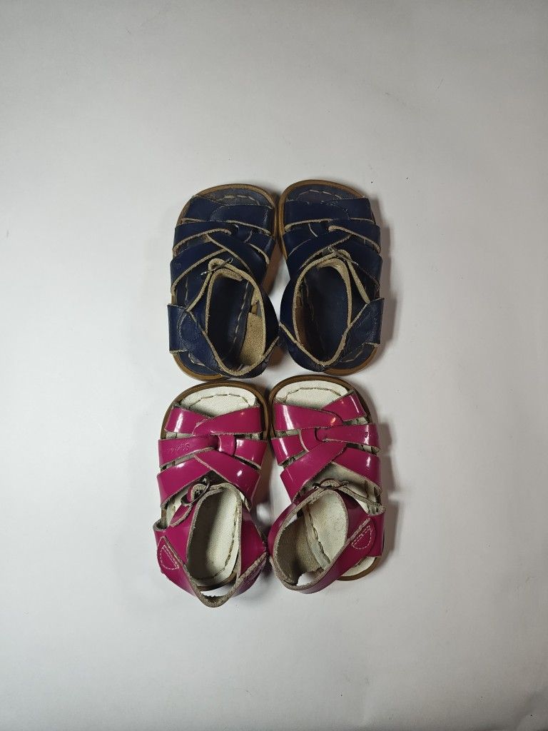 Saltwater Sandals Size 3 Blue and Pink Adjustable Straps Selling Together 