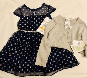 Holiday Navy dress & silver cardigan 3T