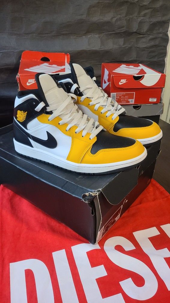 Men's Jordan Mid Yellow Ochre/black white (dq8426 701) Size 10