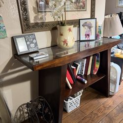 Entryway / Sofa Table with Storage Shelf (Solid Wood + Glass)