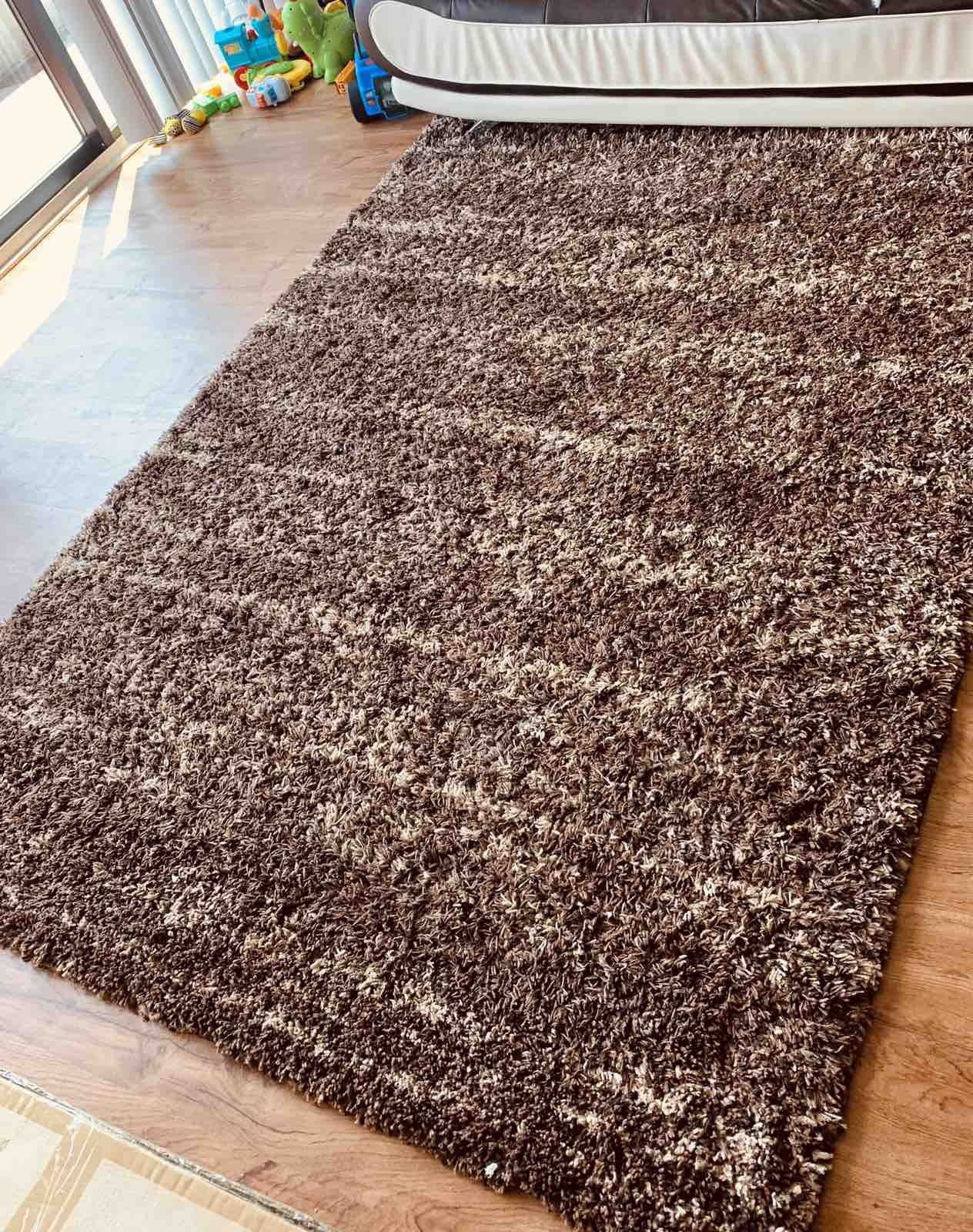 Brown area rug with one small at the same color