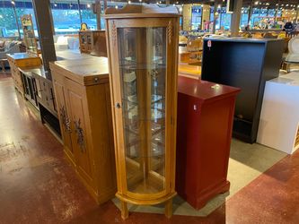 Tall Corner Light Up Curio Cabinet With 3 Glass Shelves