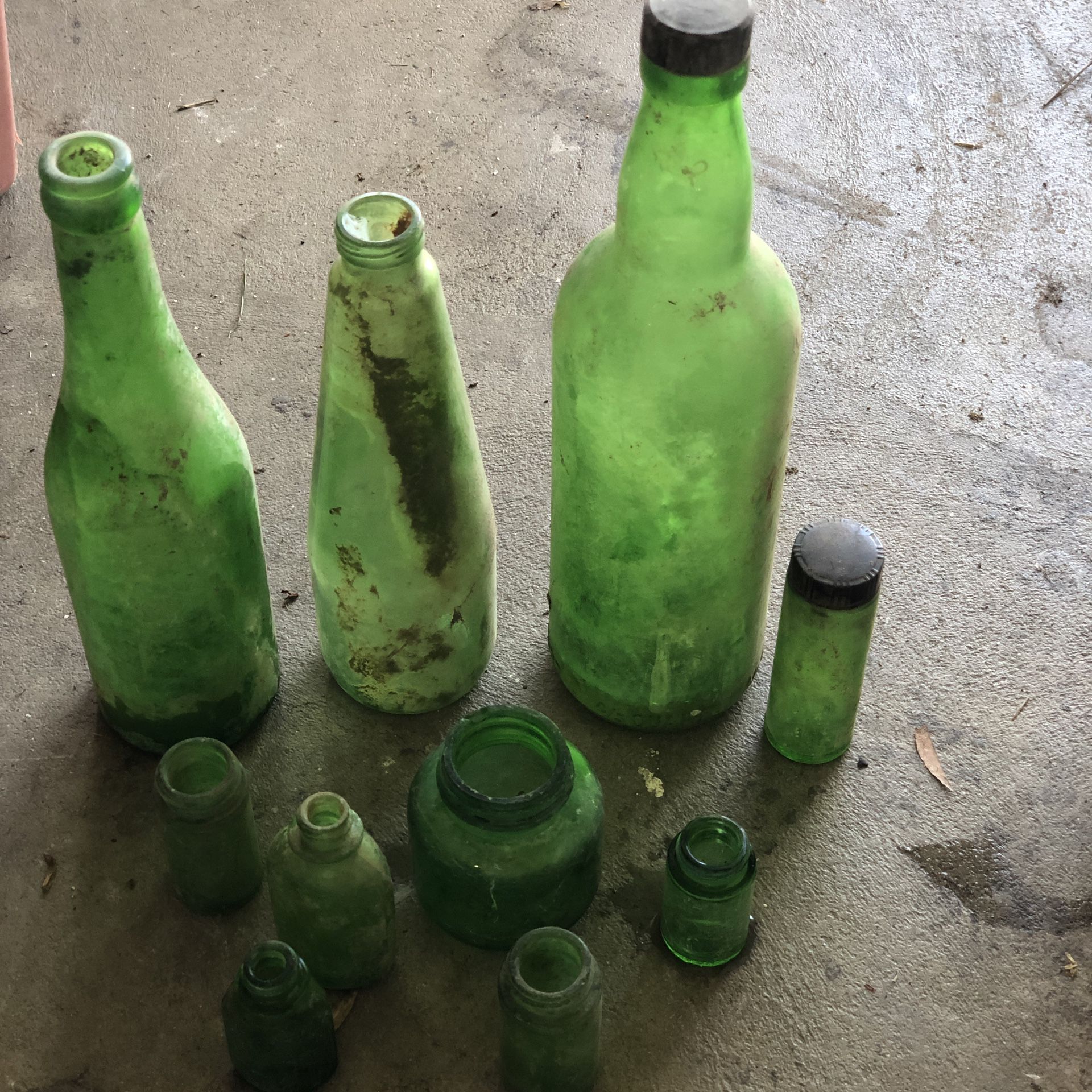 Antique green bottles