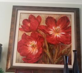 Oversize Red flower painting with Brown gold frame $100